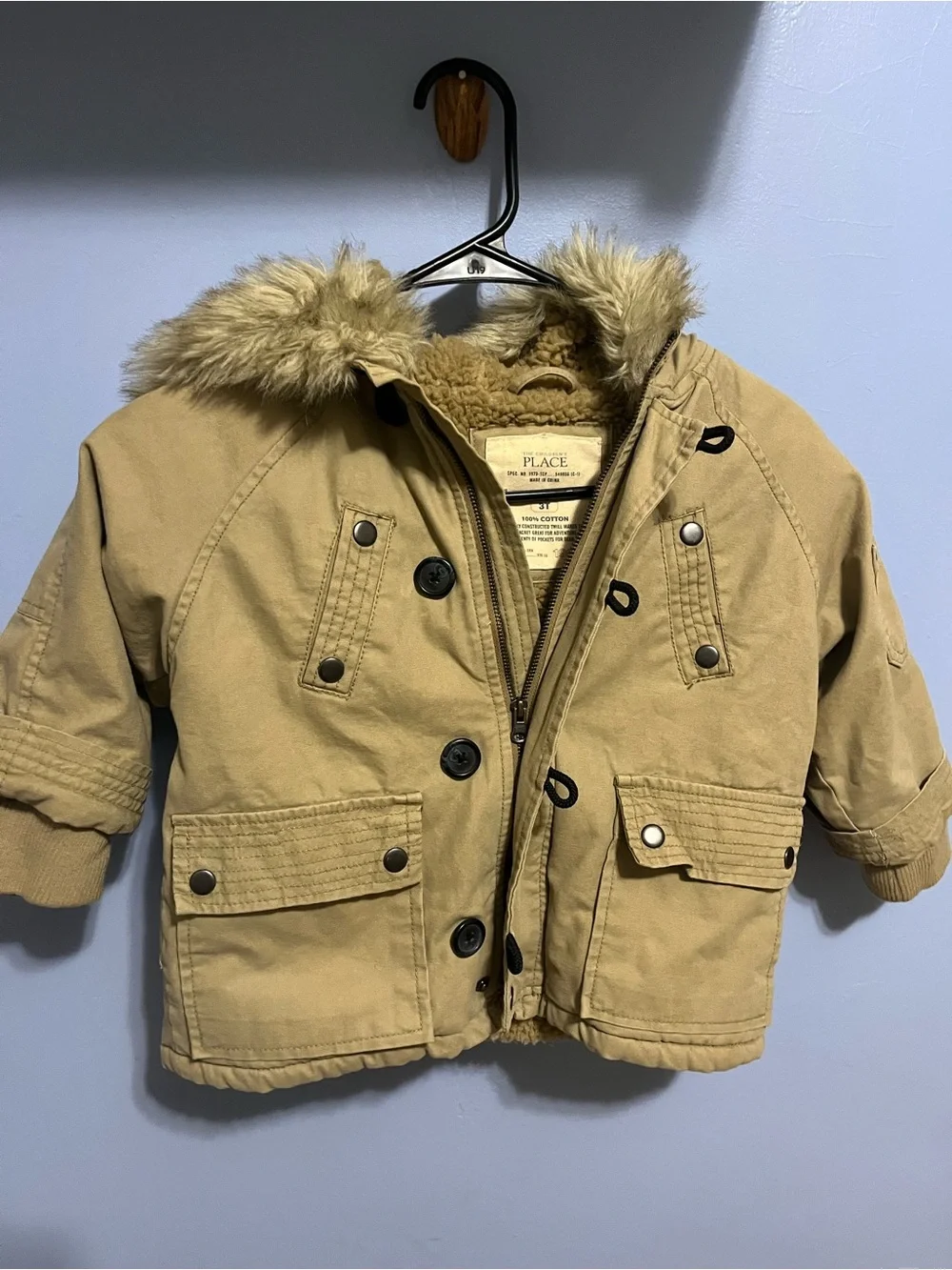 The Children's Place Tan Faux-Fur Hooded Pea Coat